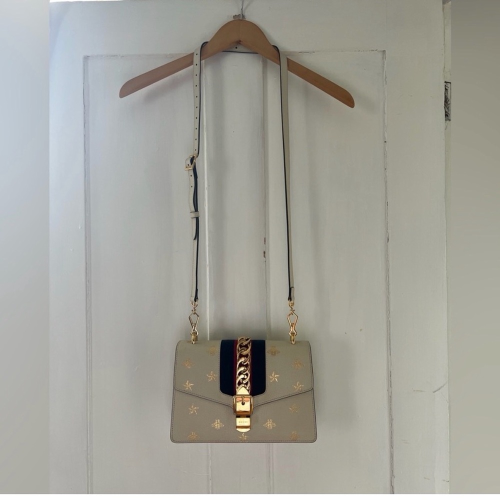 Gucci ivory Gold-Embellished bees and stars crossbody Bag- PM size - Picture 15 of 15
